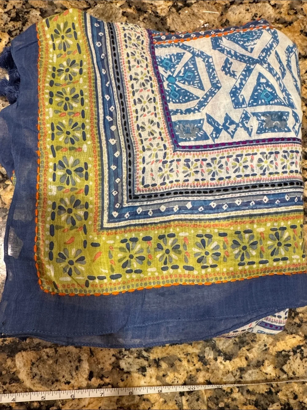 Aratta Silent Journey Blue & Yellow Printed Women's Scarf Wrap